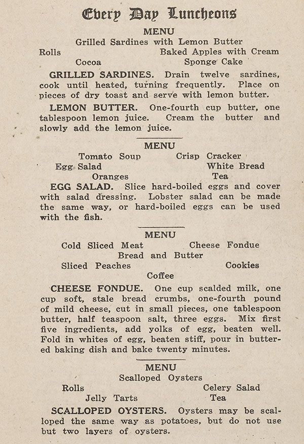 Woolverton Printing & Publishing Co., Dainty Luncheons: How to Prepare Them. (Osage, Iowa: Woolverton Print. & Pub. Co., 1900), 9. Special Collections